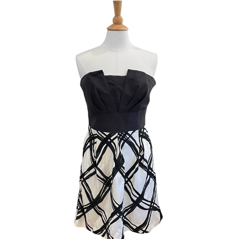 WHBM Silk Strapless Cocktail Dress, Black White, Full Skirt, Size 10